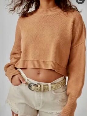 Brand New FP FREE PEOPLE Easy Street Crop Pullover Sweater Cedar Size Large